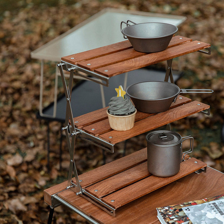 Mountaineering Outdoor Camping Rack Portable Storage Rack Three Layer Rack With Foldable Picnic Camping Barbecue Folding Table