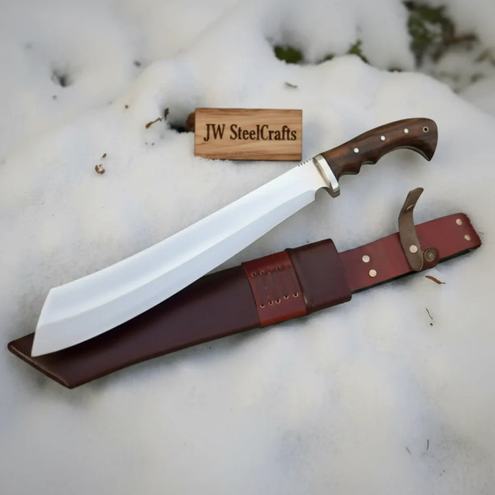 Handmade Survival Bowie Knife Carbon Steel Blade with Wooden Handle & Leather Sheath