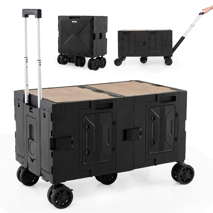 Large Foldable Utility Cart with 2-Tier Storage Crates and Telescoping Handle