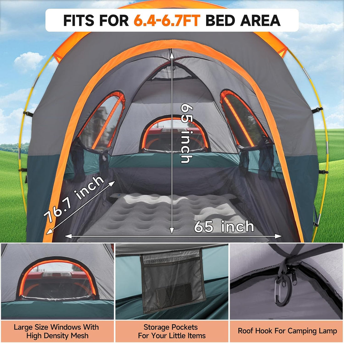 Umbrauto Truck Bed Tent with Awning,Fits 6.4-6.7 ft Truck Beds | PU3000mm Waterproof Pickup Tent