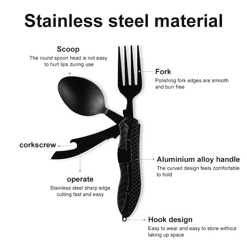 Multifunctional Camping Tableware Stainless Steel Knife Fork Spoon Portable