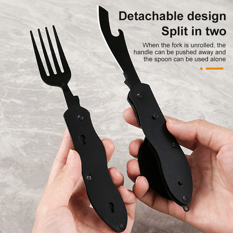 Multifunctional Camping Tableware Stainless Steel Knife Fork Spoon Portable
