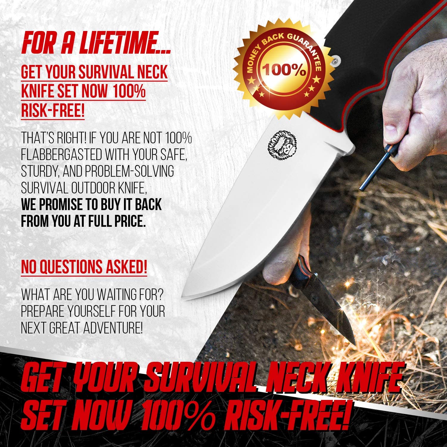 "THE REDLINE" FULL TANG SURVIVAL NECK KNIFE WITH G10 HANDLE