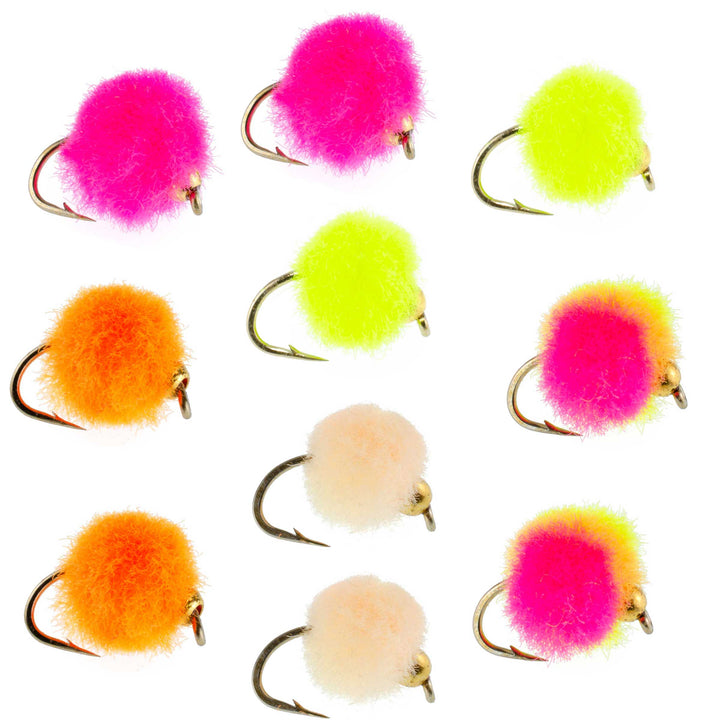 Bead Head Egg Assortment Fly Fishing Flies - 10 Flies -  5 Colors Hook Size 16