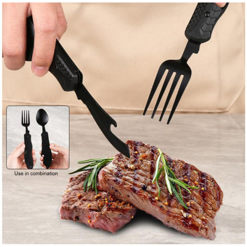 Multifunctional Camping Tableware Stainless Steel Knife Fork Spoon Portable