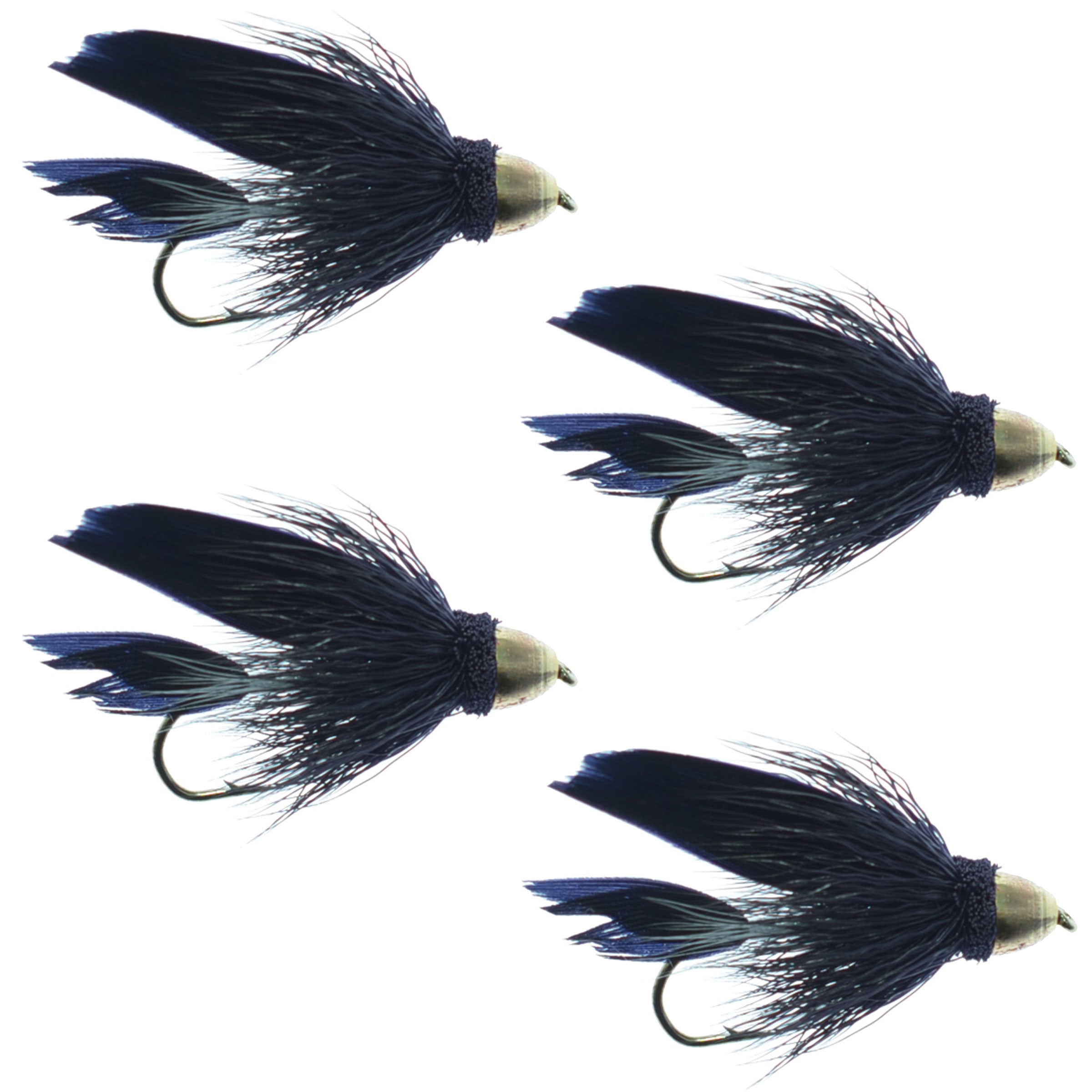 Cone Head Black Muddler Minnow Fly Fishing Flies -  4 Flies Size 10