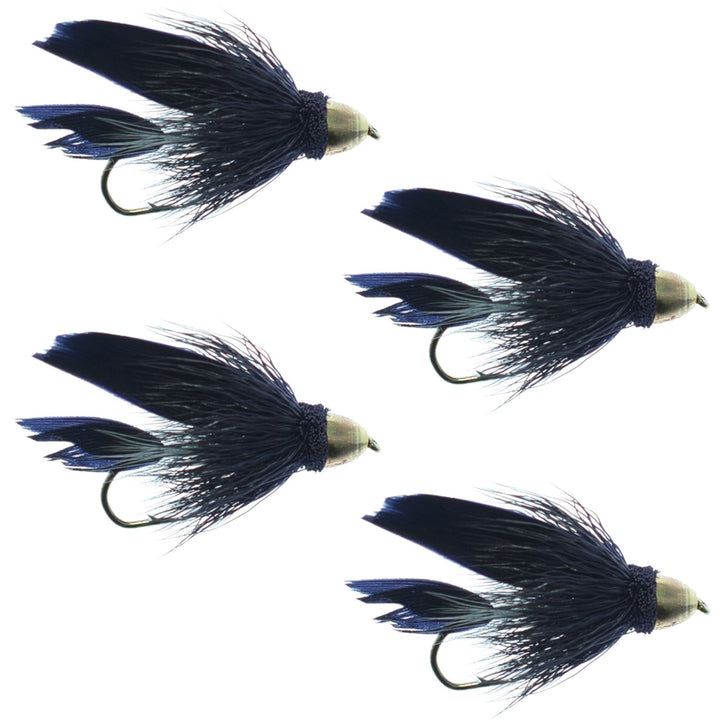 Cone Head Black Muddler Minnow Fly Fishing Flies -  4 Flies Size 10