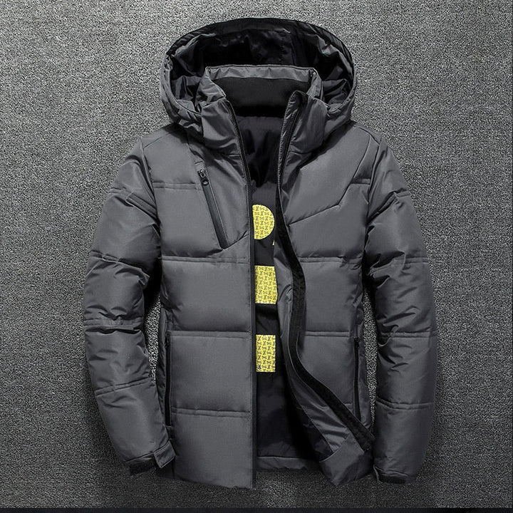 Duck Dow Mens Warm Winter Solid Color Hooded Coat