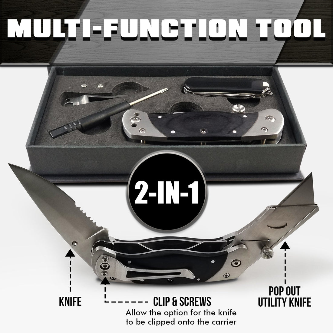 Premium Utility Knife, Folding Pocket Knife Combo, Box Cutter, Heavy Duty Dual Blades W/Belt Clip Gift Set for Dad Carpenter or Construction Worker