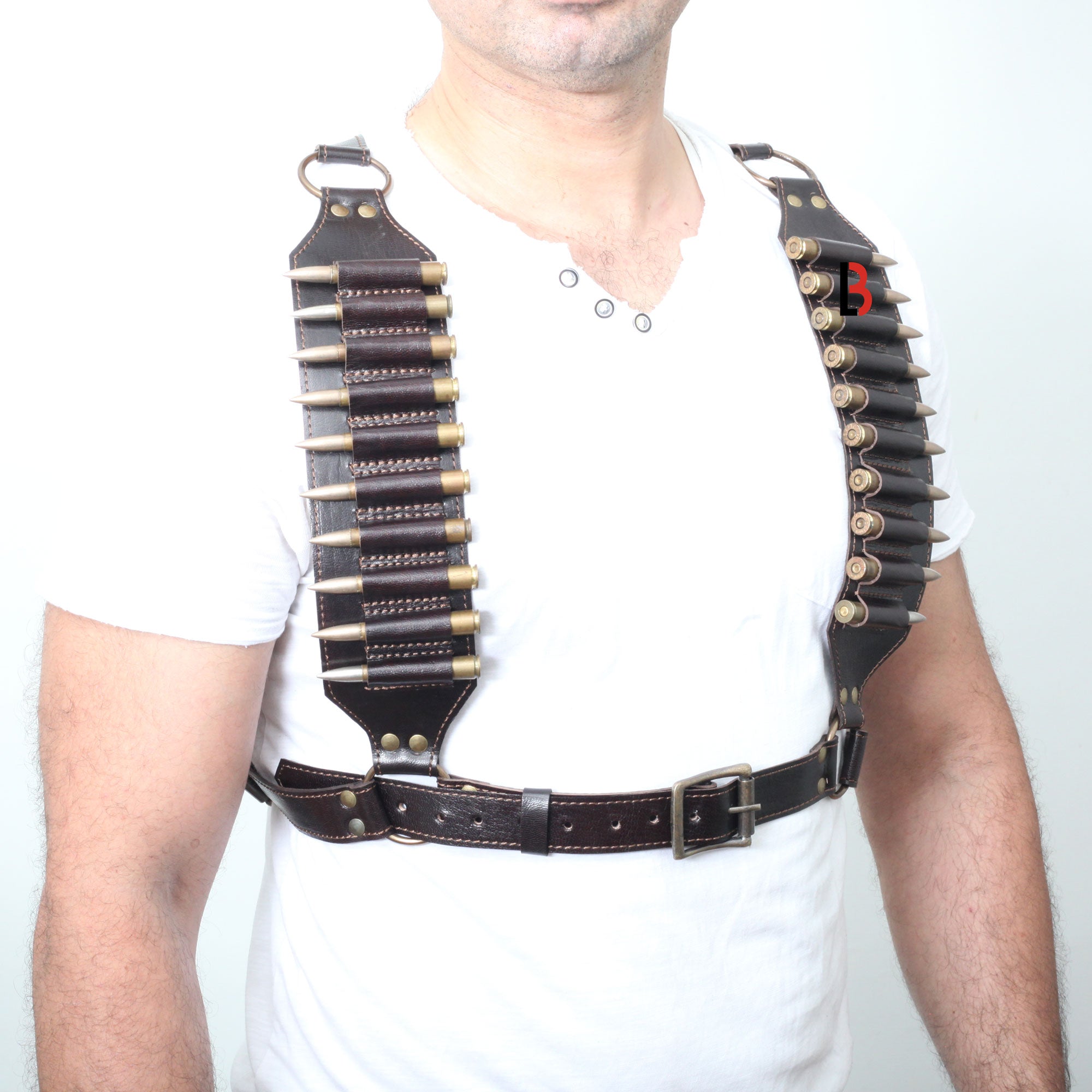Cowhide Leather Rifle Cartridge Bandolier Belt & Chest Harness Hunting Ammo Carrier