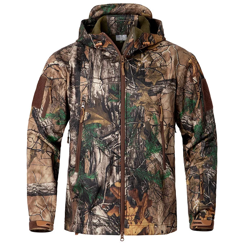 Mens Camouflage Tactical Softshell Jacket Waterproof Fleece Hooded Outdoor
