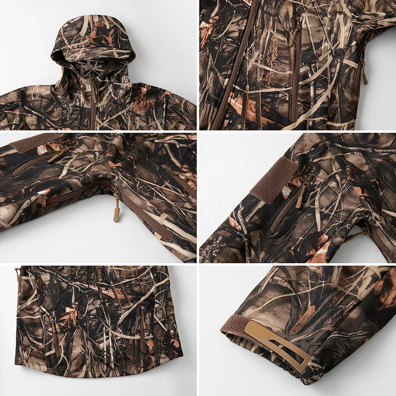 Mens Camouflage Tactical Softshell Jacket Waterproof Fleece Hooded Outdoor