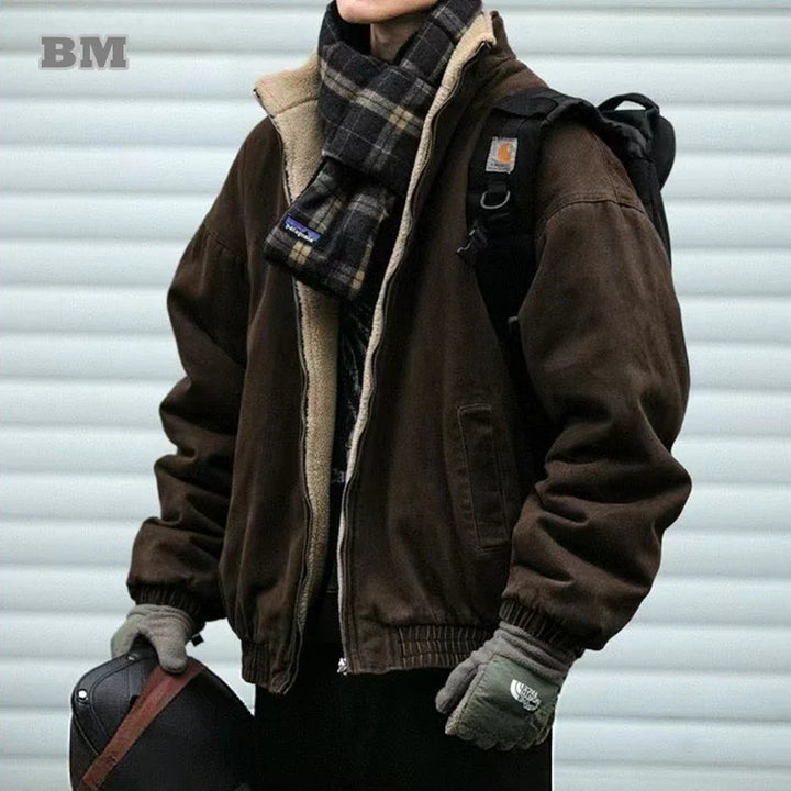 Japanese Vintage Polar Fleece Jacket for Men – Thick Warm Winter Coat with Style