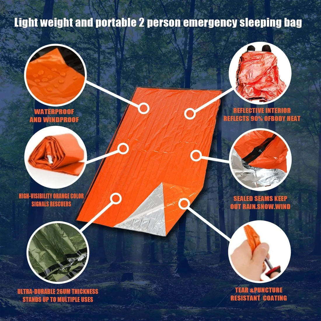 Emergency Survival Sleeping Bag Waterproof Mylar Thermal Bivy Sack