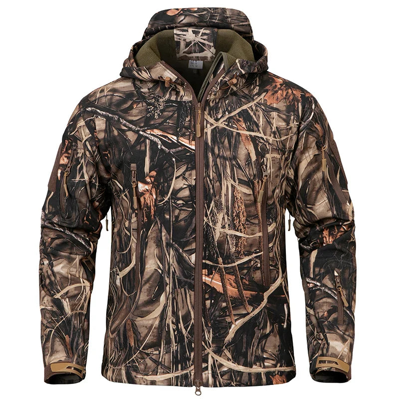 Mens Camouflage Tactical Softshell Jacket Waterproof Fleece Hooded Outdoor