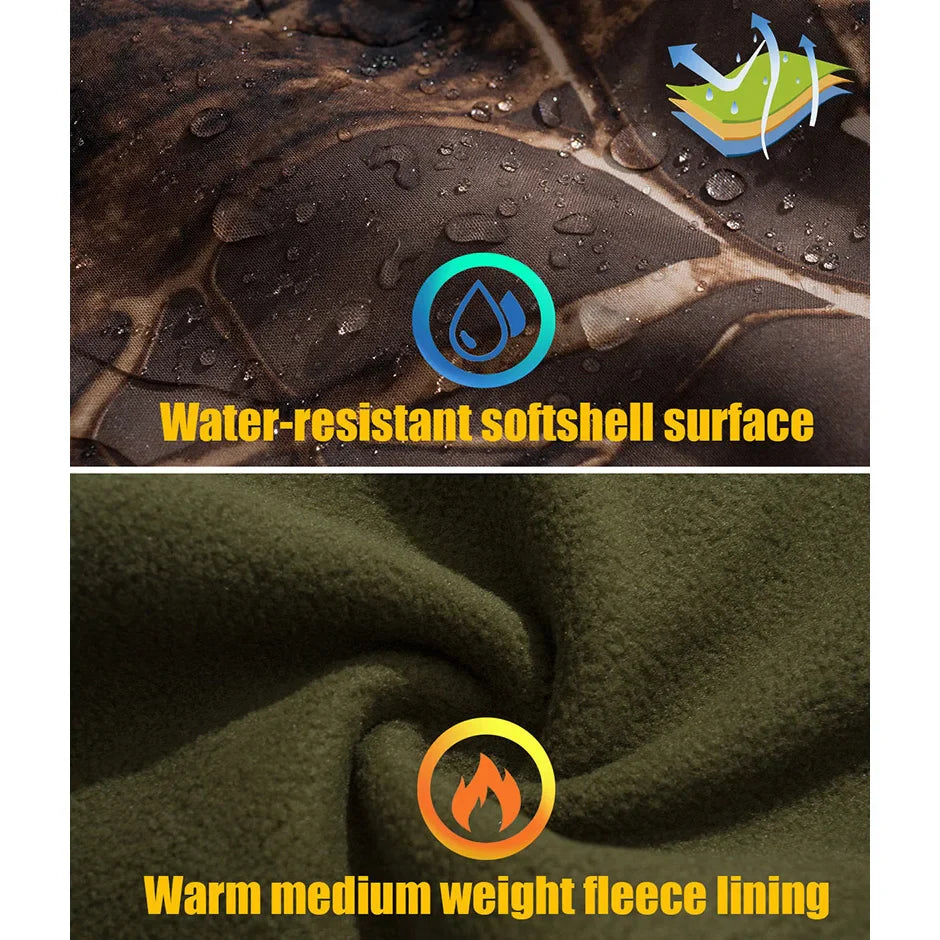 Mens Camouflage Tactical Softshell Jacket Waterproof Fleece Hooded Outdoor