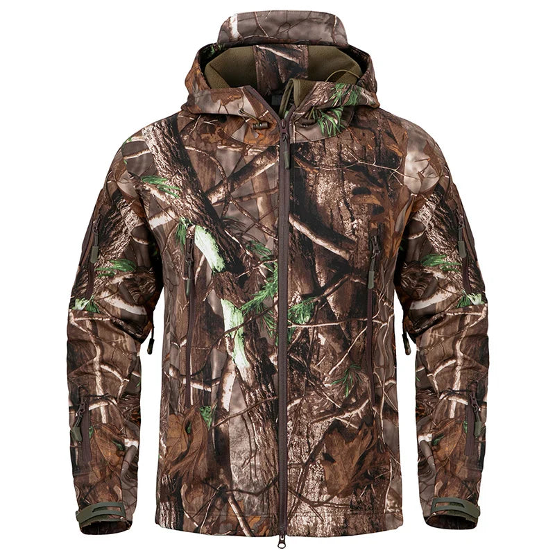 Mens Camouflage Tactical Softshell Jacket Waterproof Fleece Hooded Outdoor