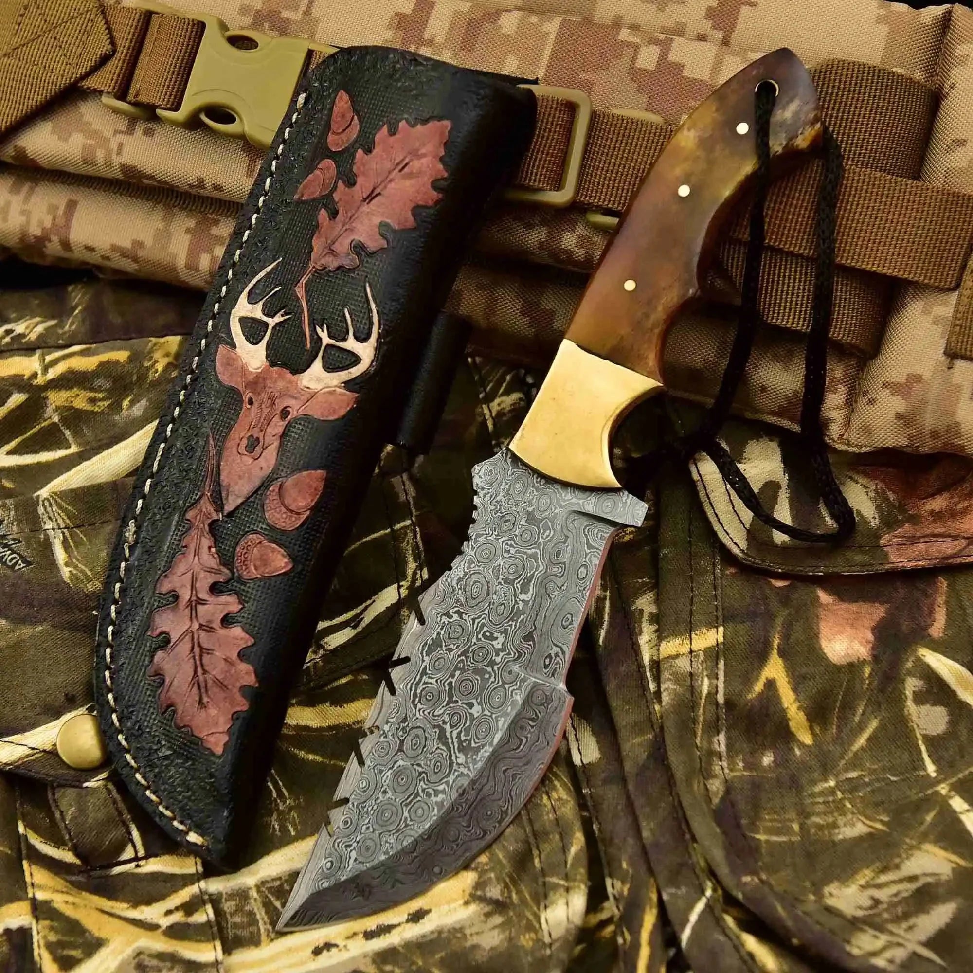 Damascus Steel Tracker Knife – Multiple Handle Colors | JW SteelCrafts
