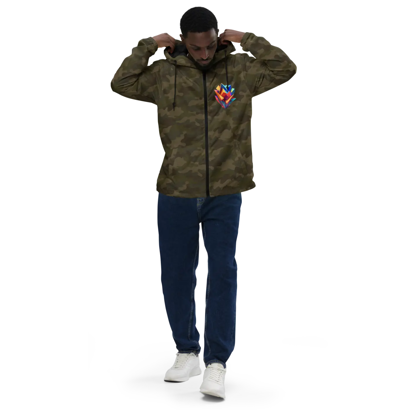 Geometric Pattern Zip Jacket Water Resistant - DipaliZ