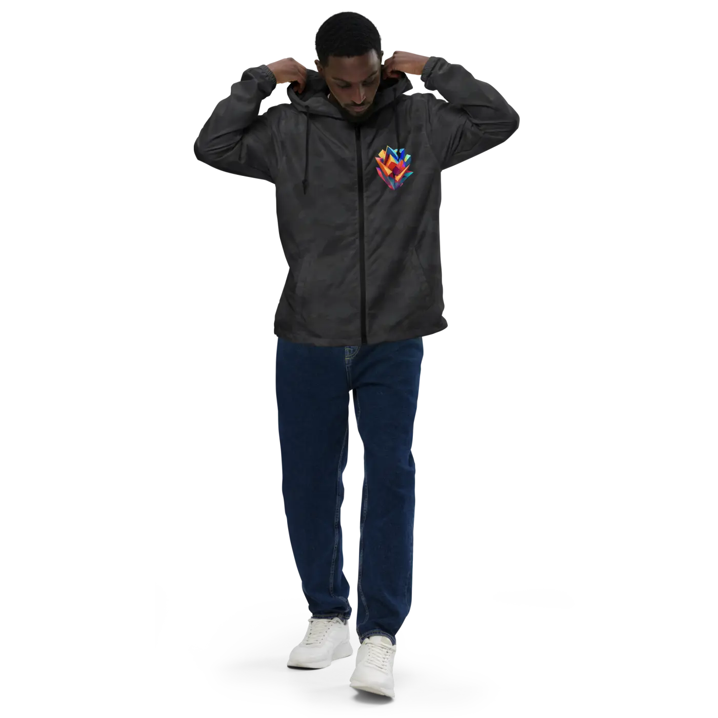 Geometric Pattern Zip Jacket Water Resistant - DipaliZ