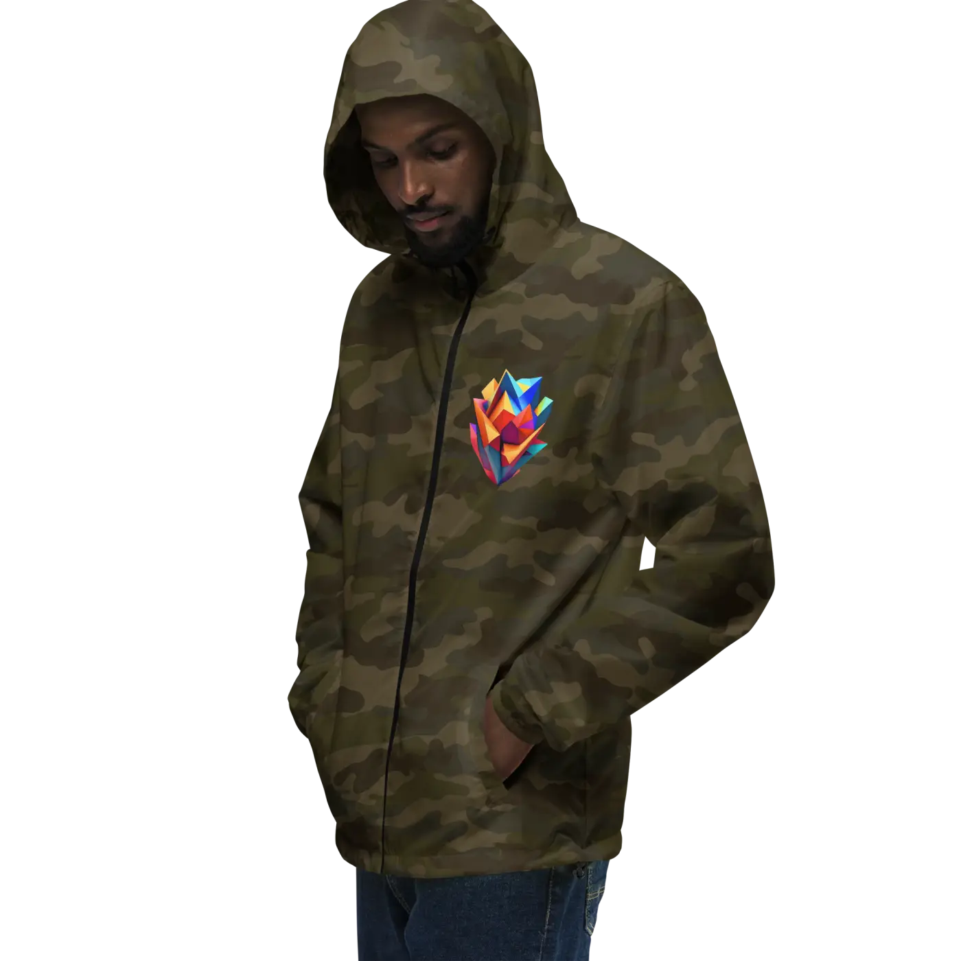 Geometric Pattern Zip Jacket Water Resistant - DipaliZ
