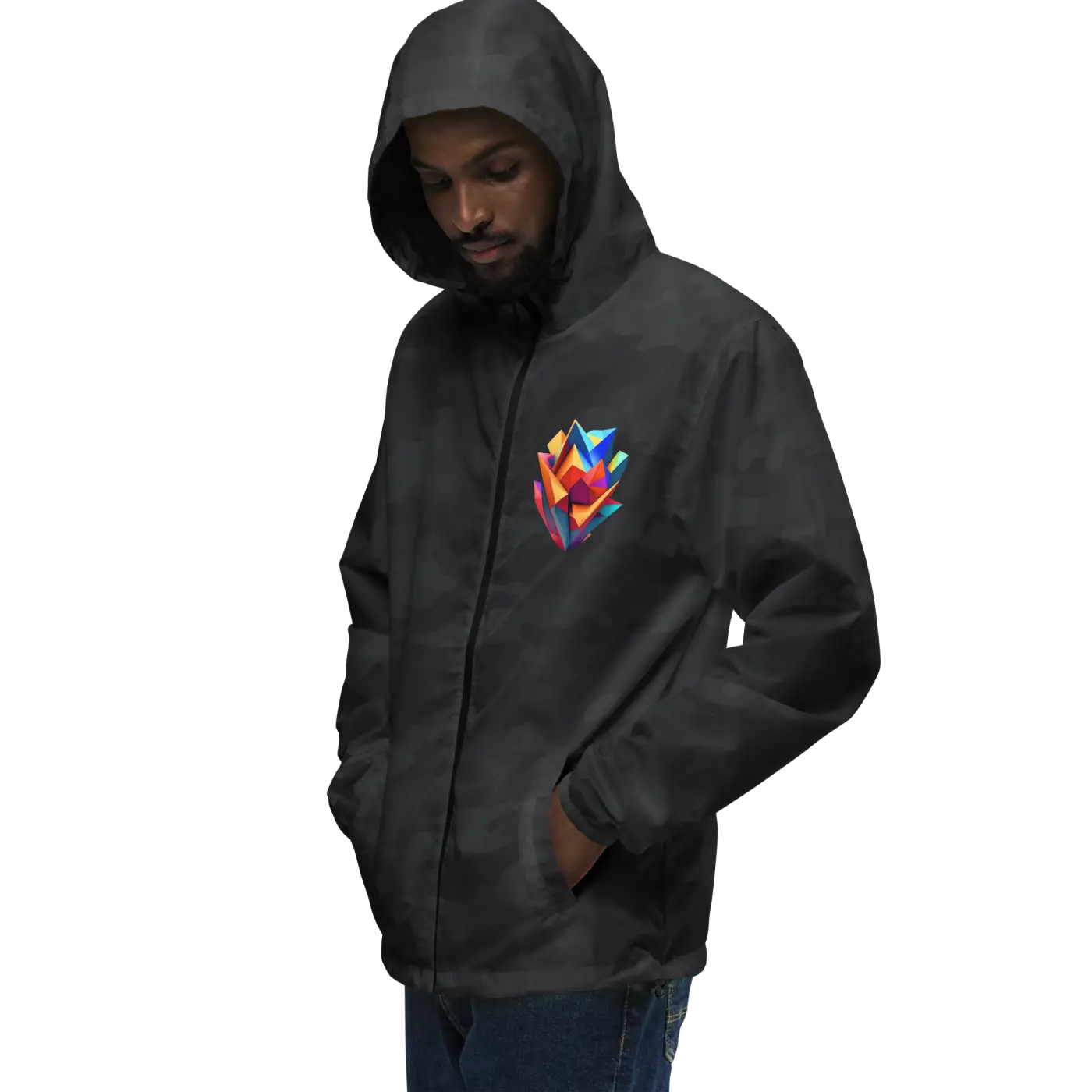 Geometric Pattern Zip Jacket Water Resistant - DipaliZ
