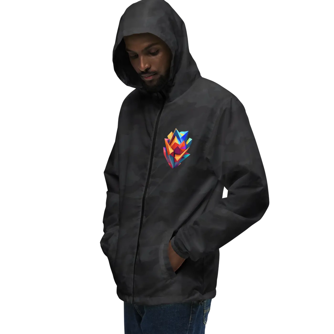 Geometric Pattern Zip Jacket Water Resistant - DipaliZ