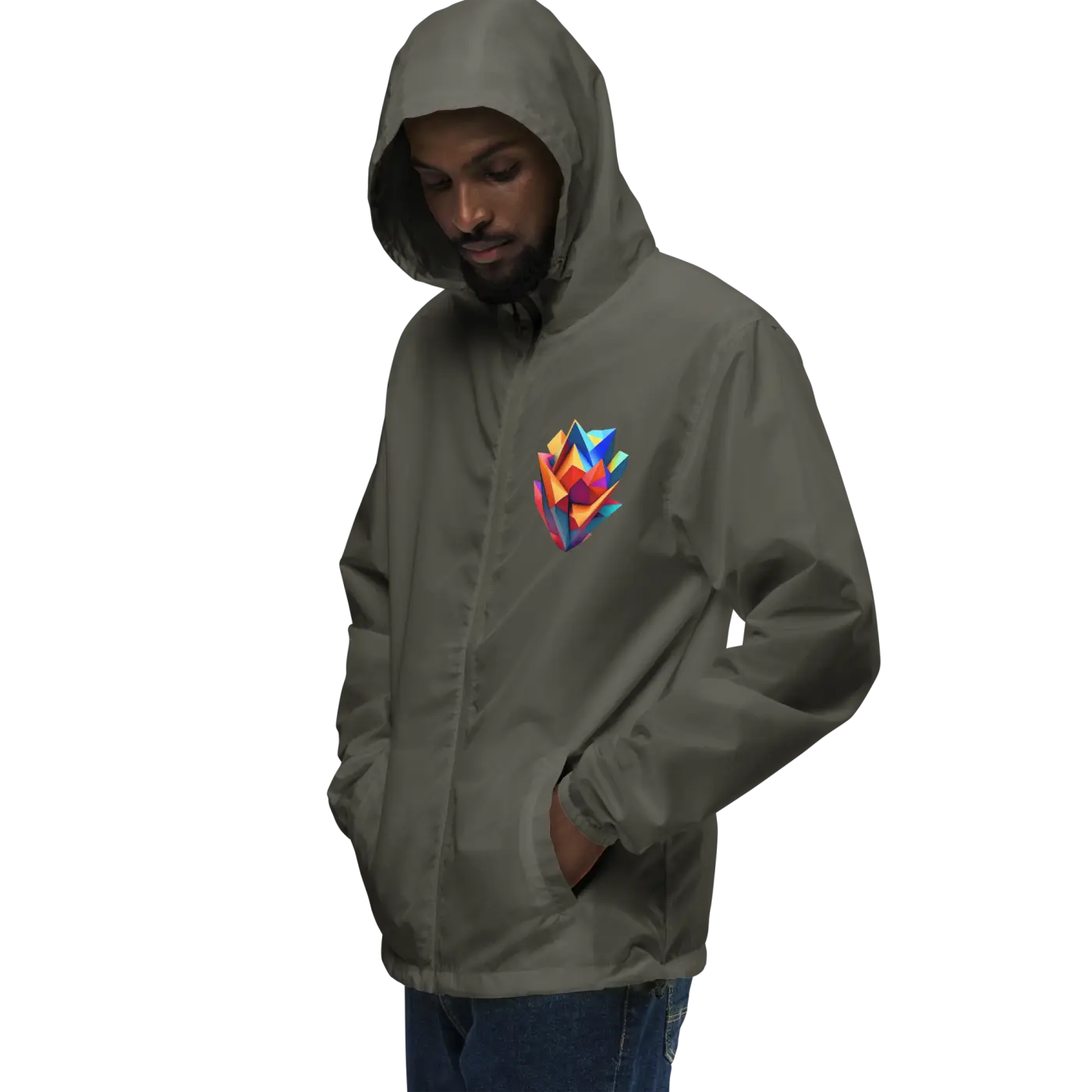Geometric Pattern Zip Jacket Water Resistant - DipaliZ