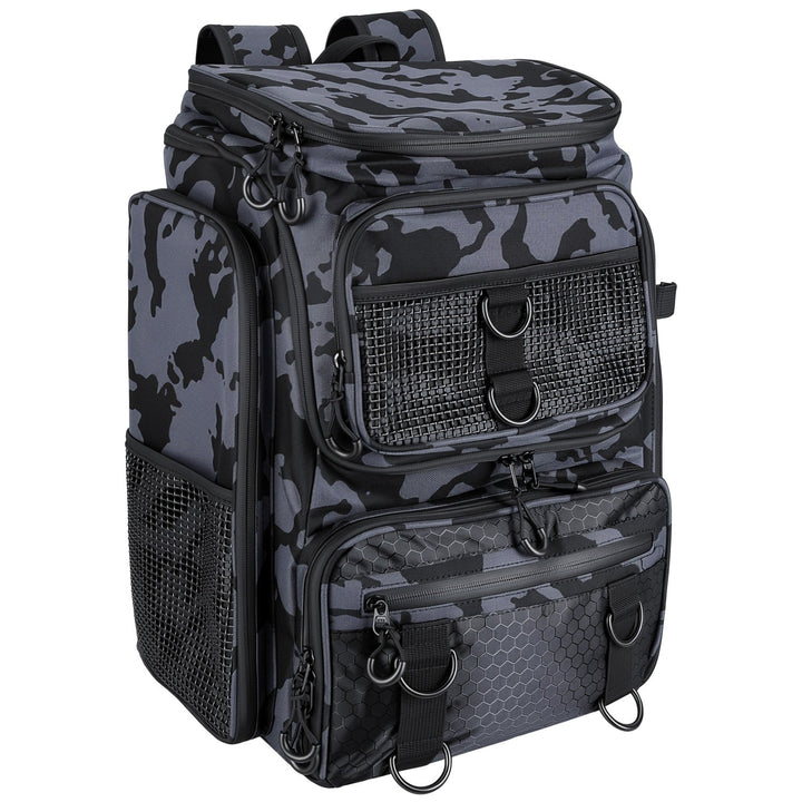 42L/11Gal Fishing Backpack Large Capacity Fishing Tackle Storage Bag with Rod Holders 16-Pocket Water-Resistant with Divider Adjustable Padded Straps