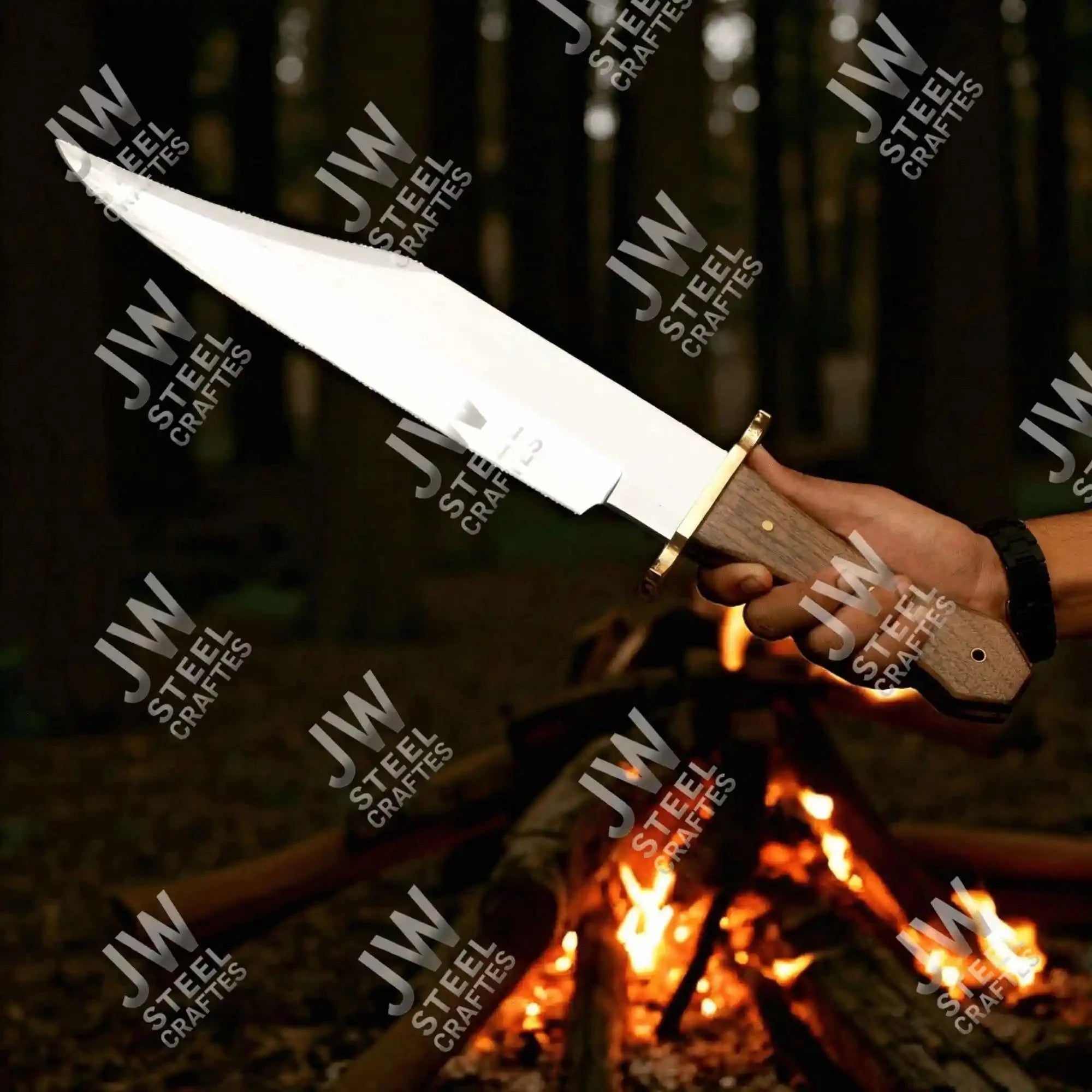 Clip Point High Carbon Steel Bowie Knife, Hand Forged, Rosewood Handle