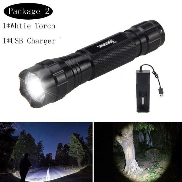 Rechargeable USB LED Tactical Flashlight High Lumen Rail Mount Hunting