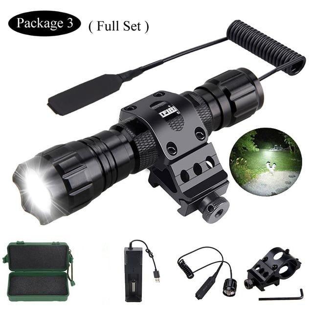 Rechargeable USB LED Tactical Flashlight High Lumen Rail Mount Hunting